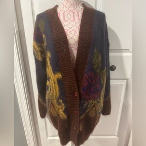 Vintage Linda Allard For Ellen Tracy Oversized Floral Paisley Cardigan Sweater